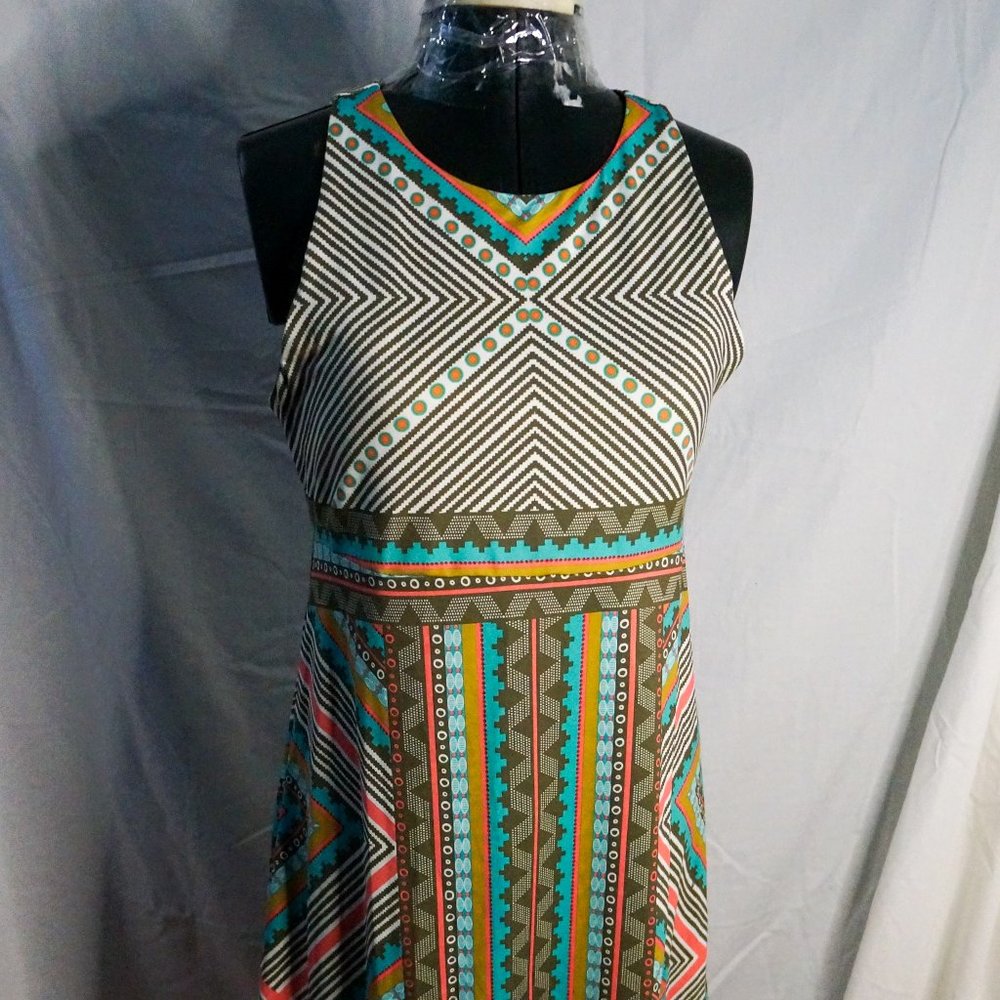 PrAna Women's Ariel Dress Size S Indigo Taos Pattern Sleeveless Stretch Athletic